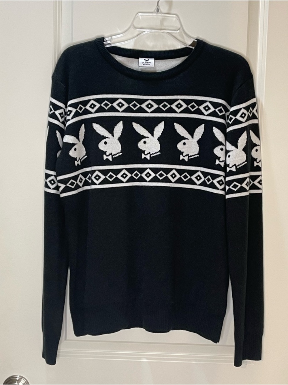PLAYBOY Black and White Bunny Head Crewneck Sweater Size M